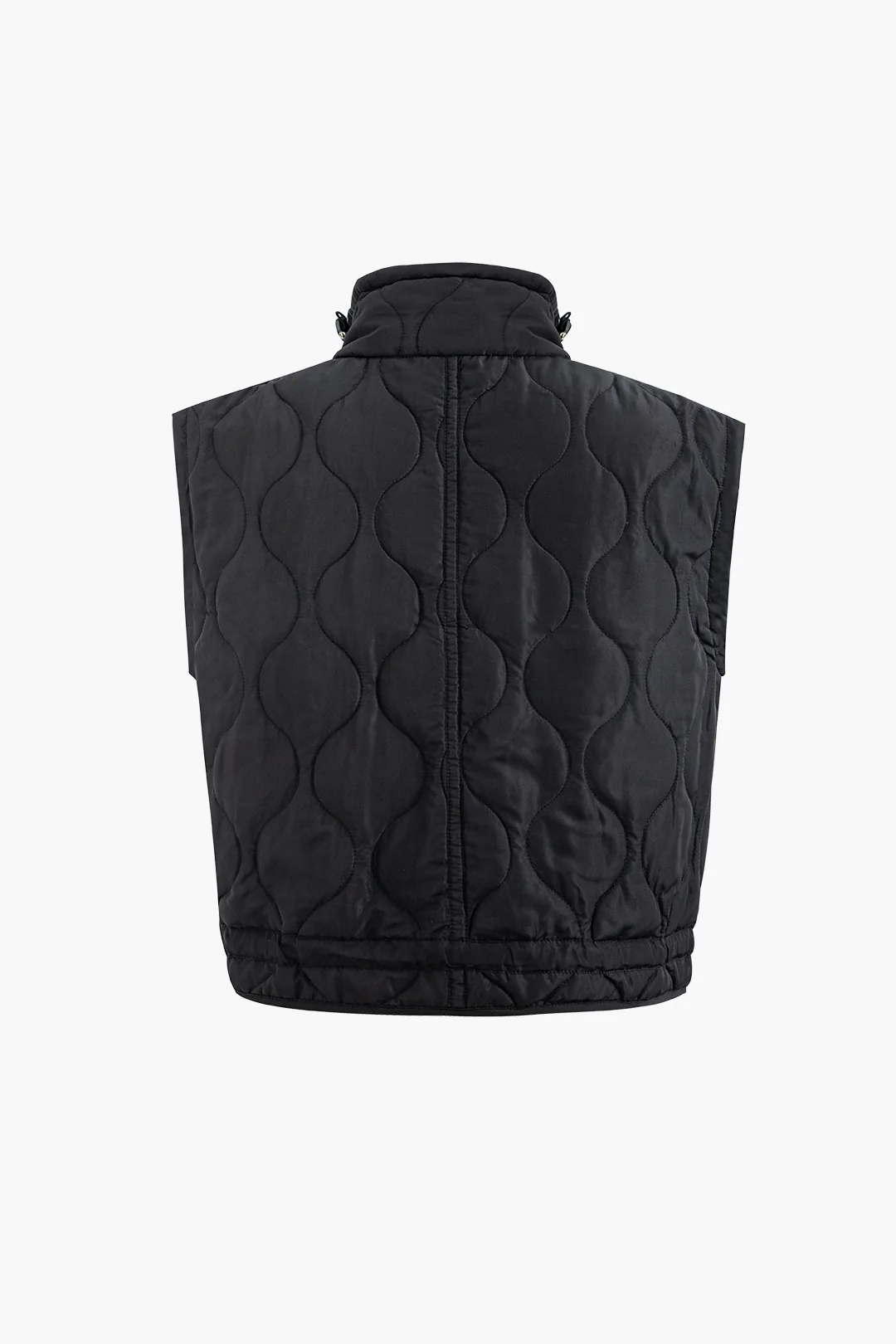 Quilted Drawstring Pocket Zipper Vest - Flockneti