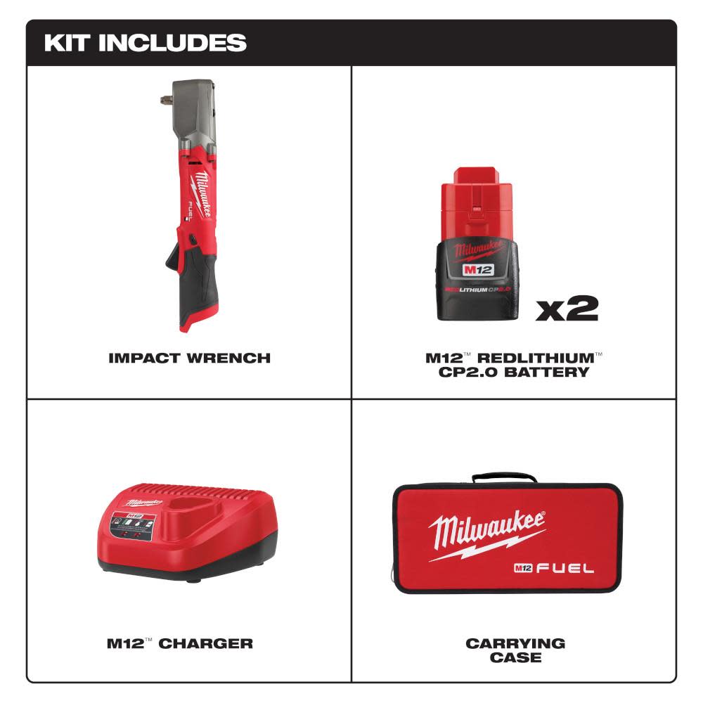 Milwaukee M12 FUEL 3/8″ Right Angle Impact Wrench Kit - Flockneti
