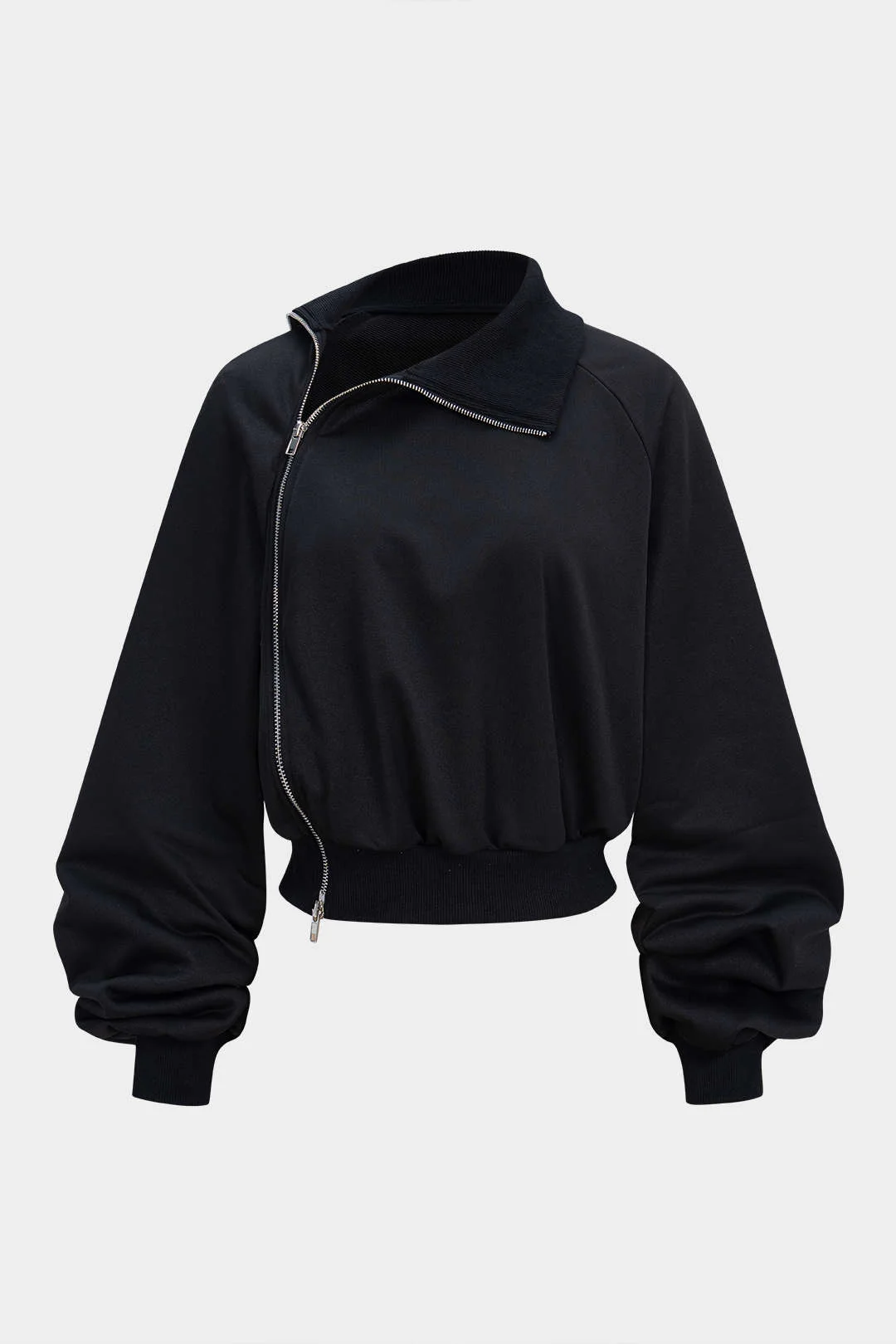 Asymmetrical Lapel Neck Zipper Sweatshirt - Flockneti