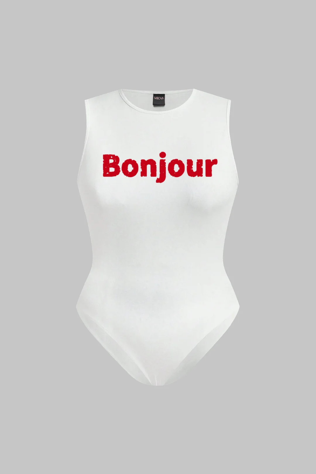 Plus Size Letter Print  Round Neck Sleeveless Bodysuit - Flockneti