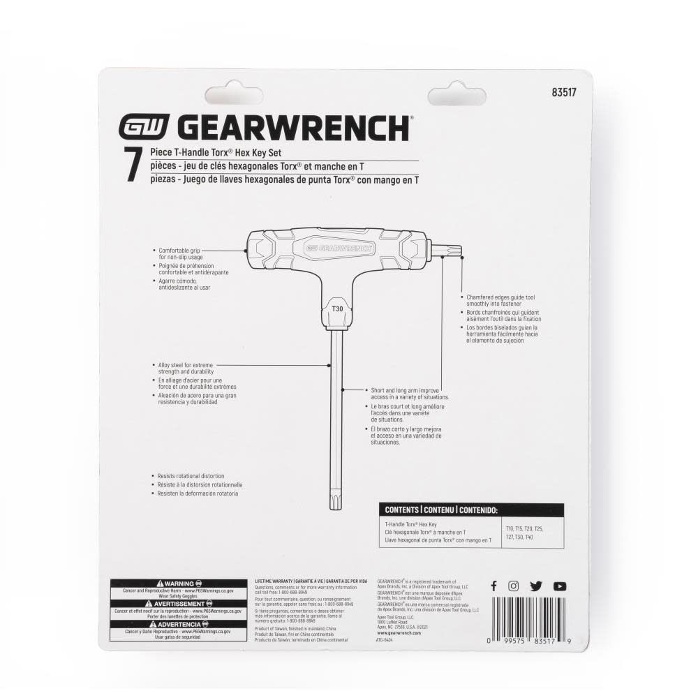 GEARWRENCH Torx Key Set T Handle 7pc - Flockneti
