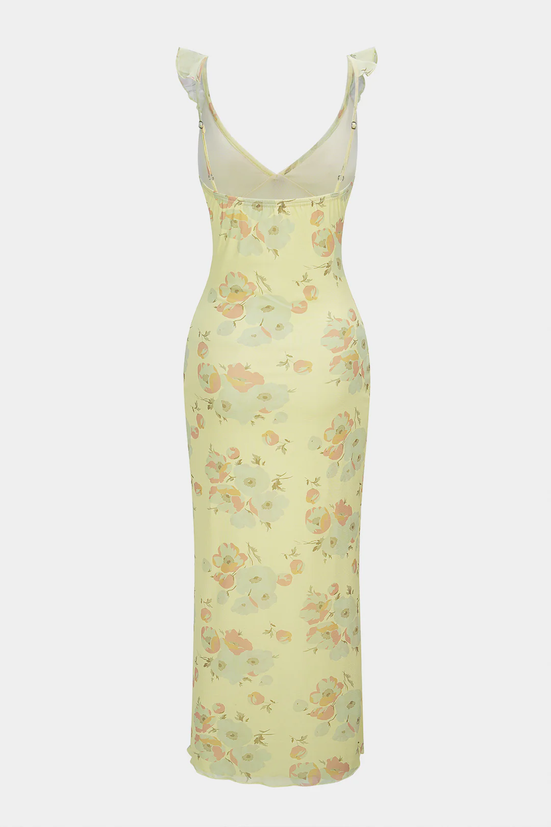 Floral Print V-Neck Tie-Up Ruffle Sleeveless Maxi Dress - Flockneti