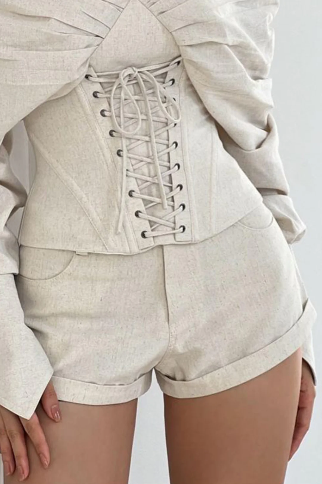 Linen Elastic Waisted Shorts - Flockneti