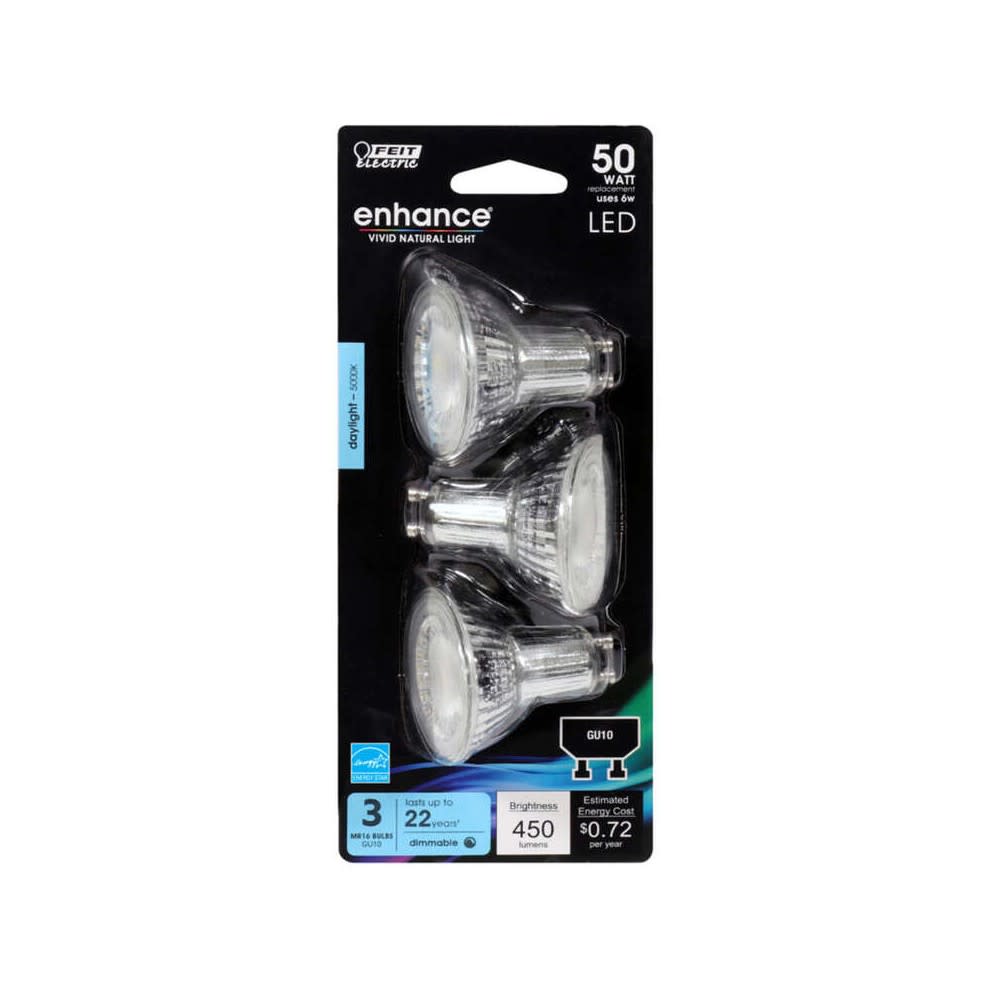 Feit Electric 50W Enhance MR16 GU10 Daylight LED Bulb 3pk - Flockneti