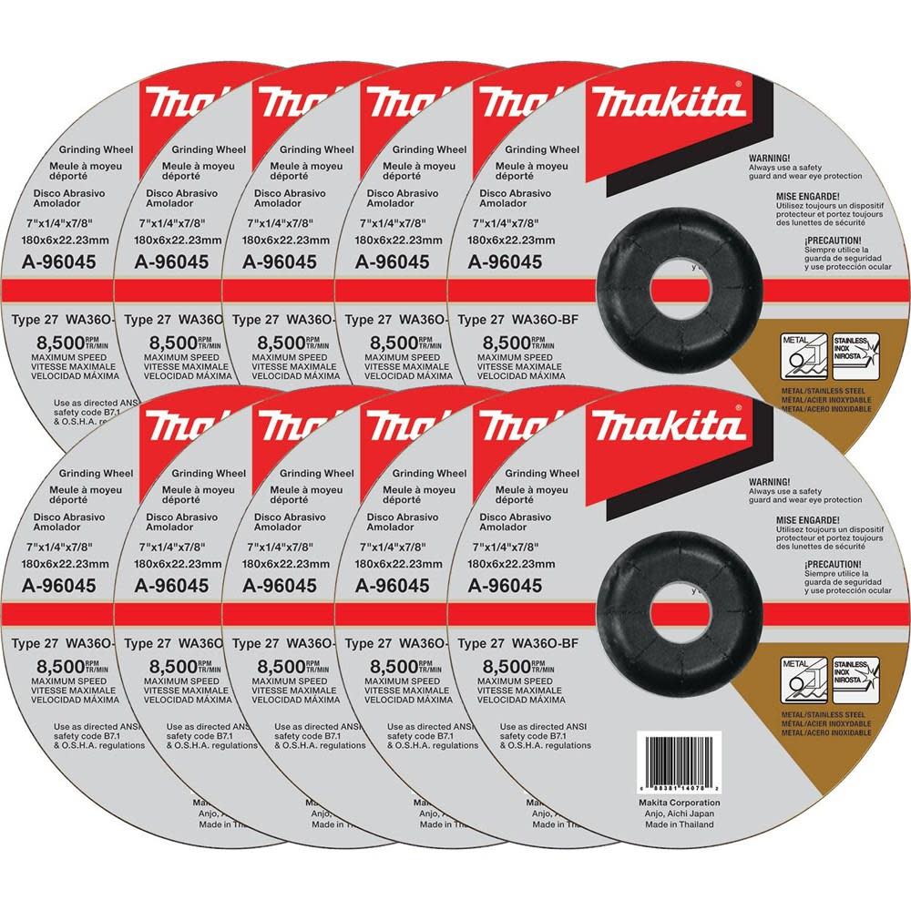 Makita 7 in. x 1/4 in. x 7/8 in. 36-Grit INOX Grinding Wheel (10-Pack) - Flockneti
