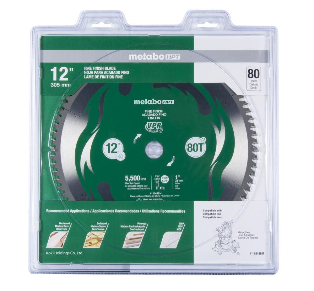 Metabo HPT 12 In. 80T Fine Finish VPR Blade - Flockneti