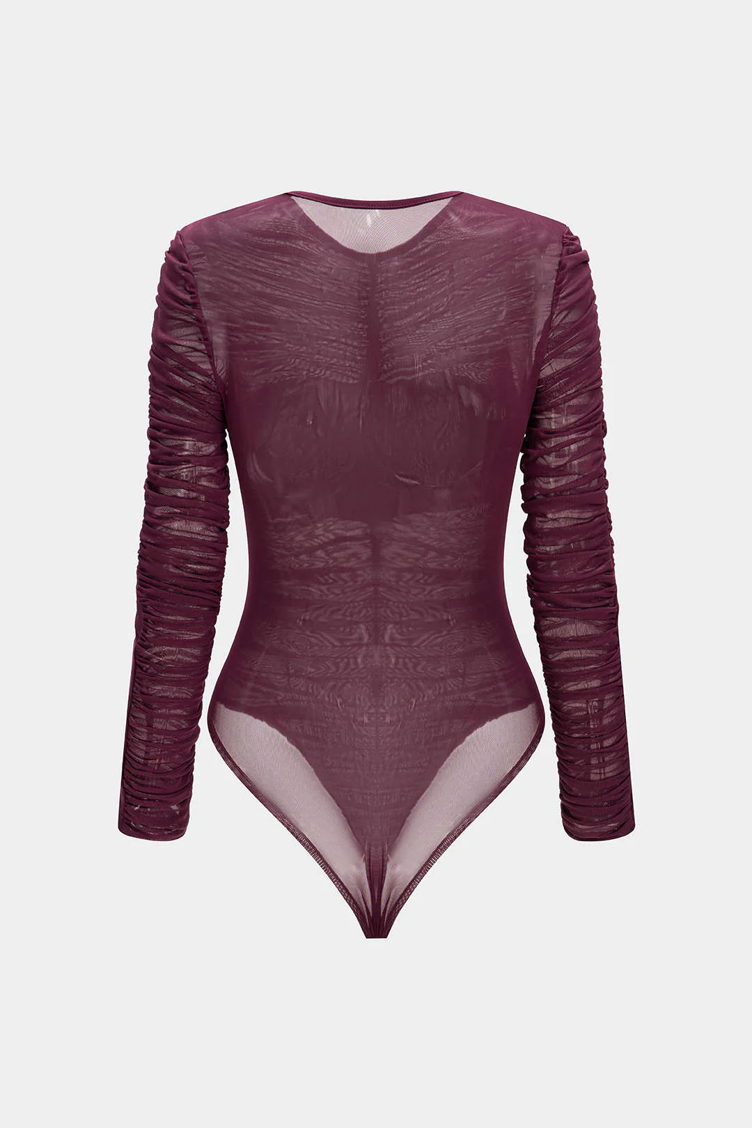 Mesh Round Neck Ruched Long-Sleeve Bodysuit - Flockneti