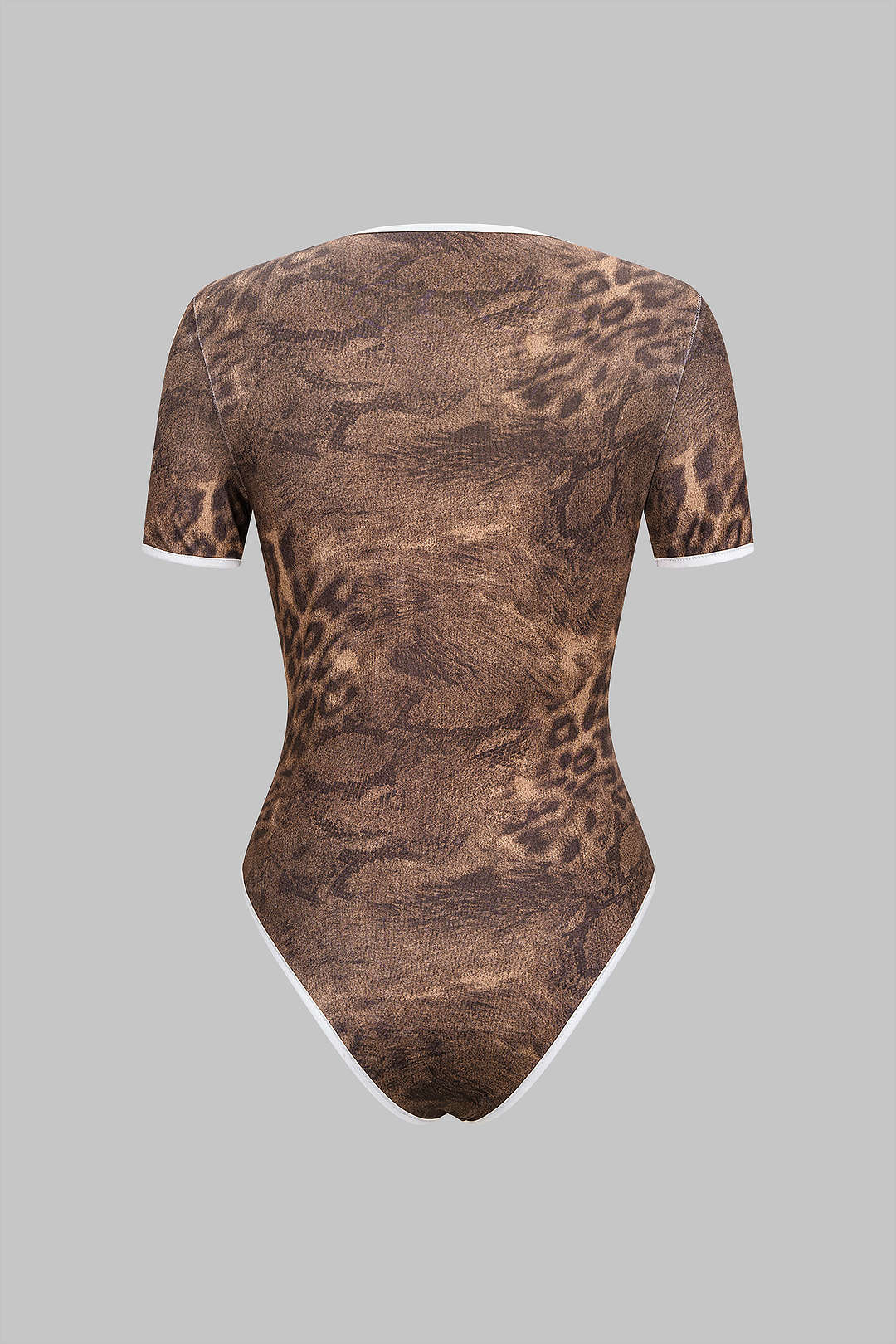 Leopard Stripes Print Round Neck Short Sleeve Bodysuit - Flockneti