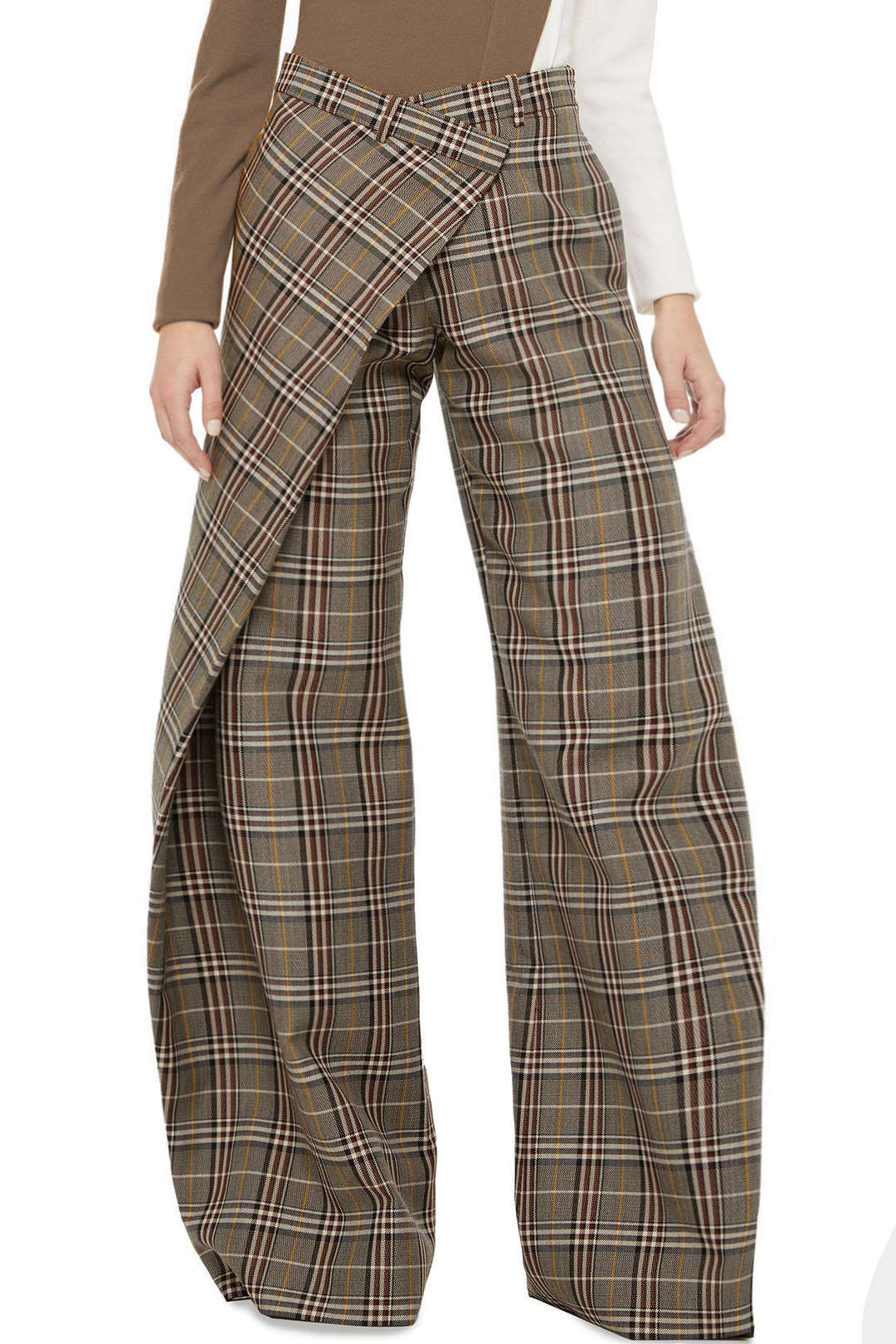 Plaid Print Asymmetrical Wide Leg Pants - Flockneti