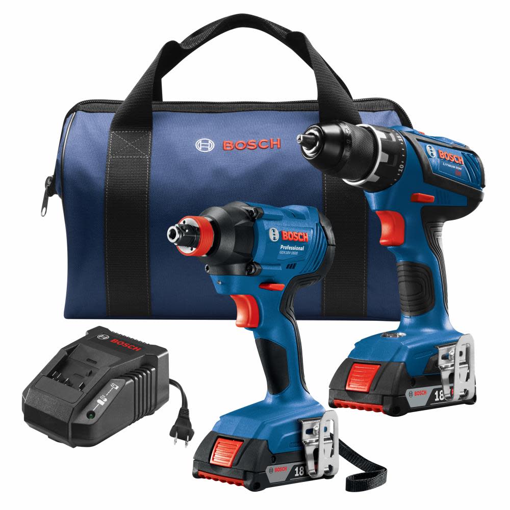 18V 2-Tool Combo Kit with Compact Tough 1/2 In. Drill/Driver and 1/4 In. and 1/2 In. Two-In-One Bit/Socket Impact Driver - Flockneti