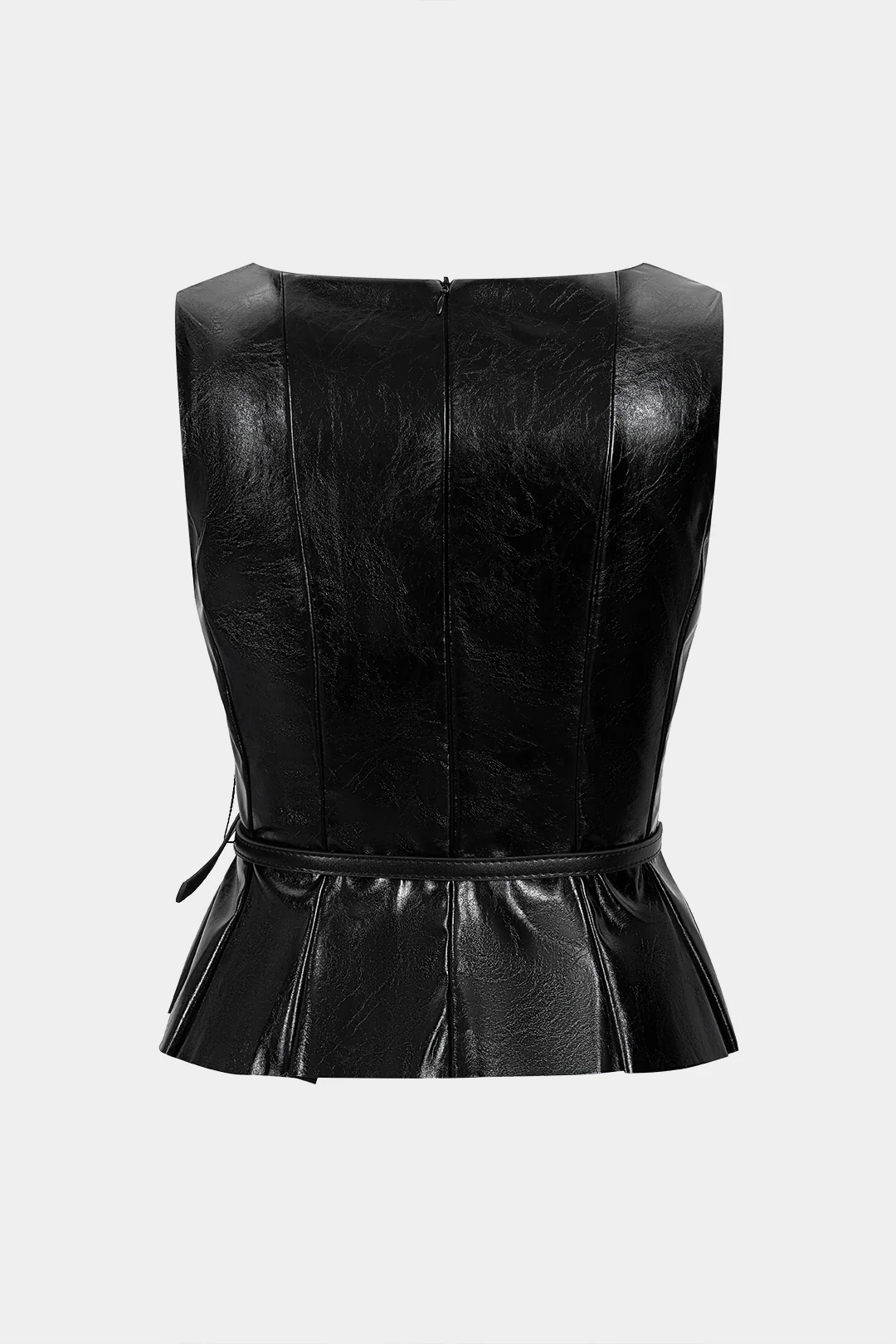 Faux Leather Belted Tank Top - Flockneti
