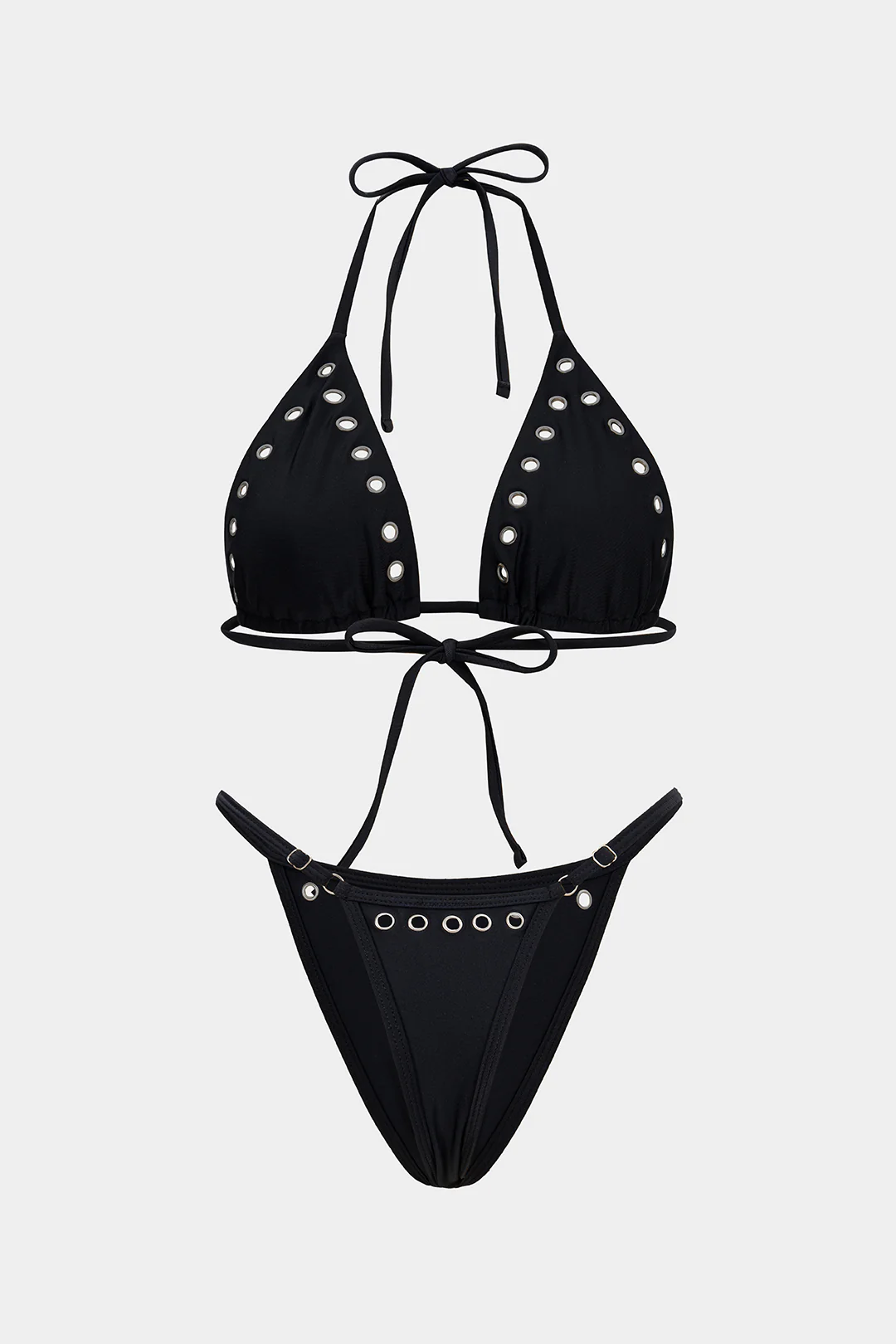 Halter Neck Eyelet Tie Up Bikini Set - Flockneti