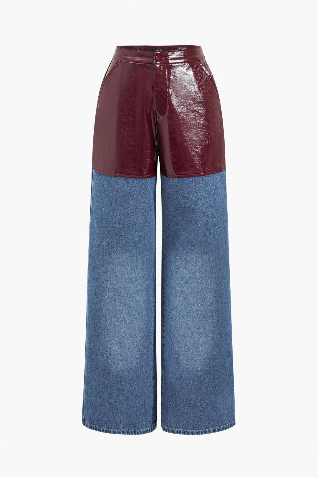 Faux Leather Patchwork Jeans - Flockneti
