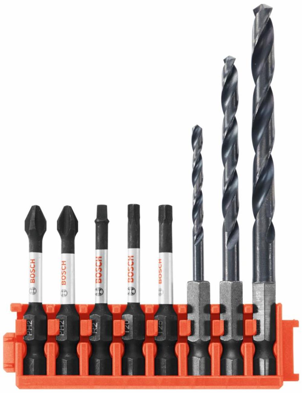 Bosch 8 pc Impact Tough Black Oxide Drill and Drive Bits with Clip for Custom Case System - Flockneti