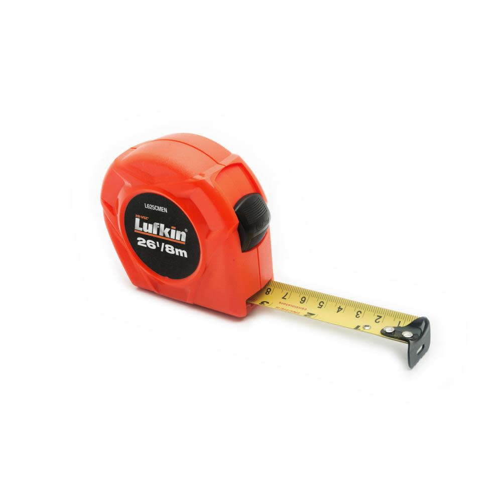 Crescent Lufkin Tape Measure 1 In. x 8 m Hi-Viz Orange Metric Power Return - Flockneti