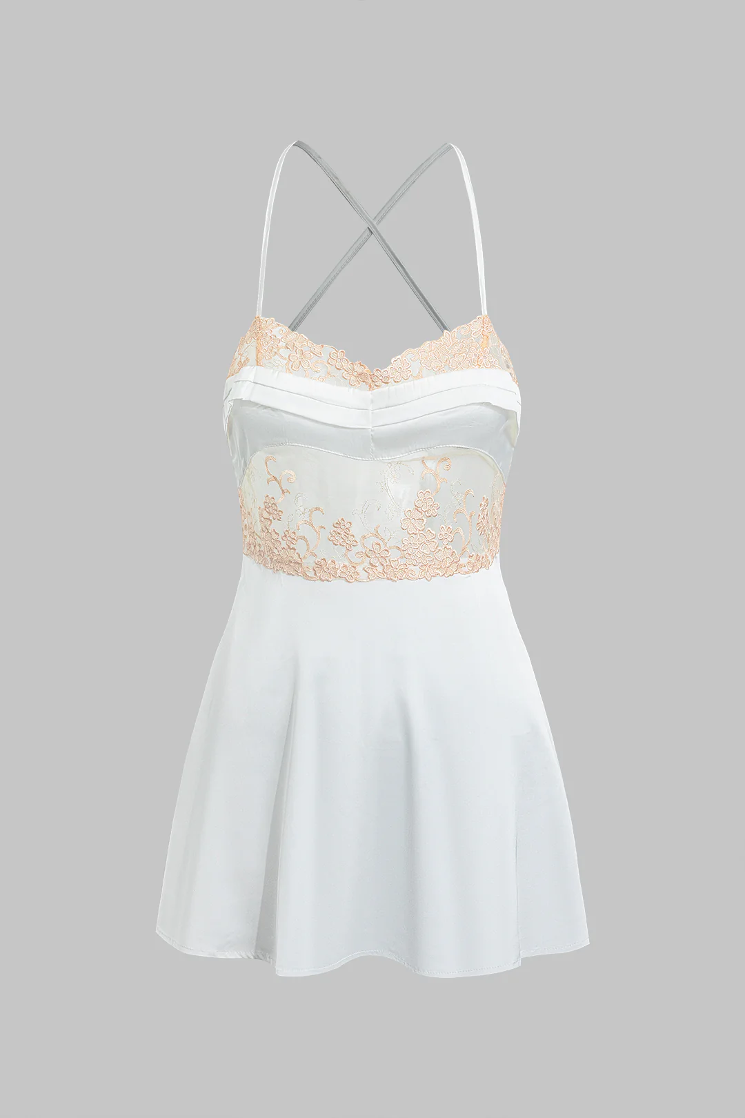 Embroidery Print Crossed Backless Night Dress - Flockneti