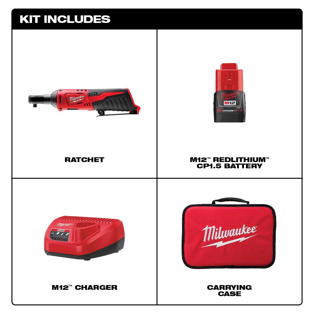 Milwaukee M12 Cordless 1/4 In. Ratchet Kit - Flockneti