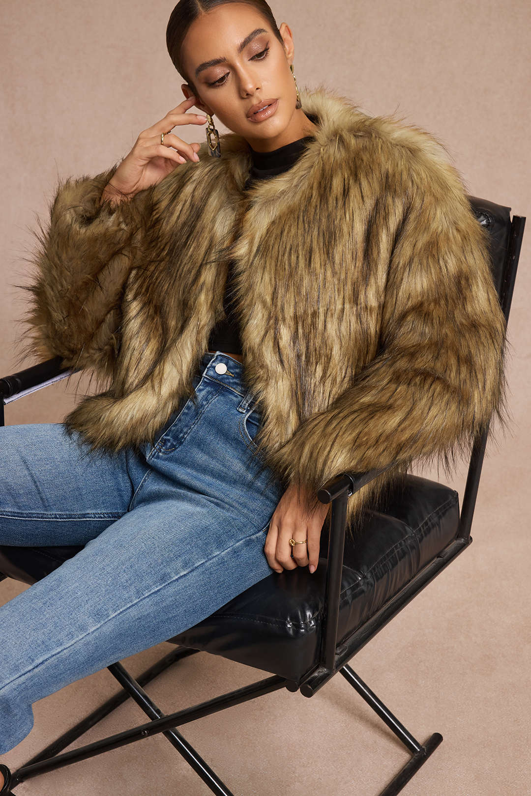 Faux Fur Long Sleeve Jacket - Flockneti