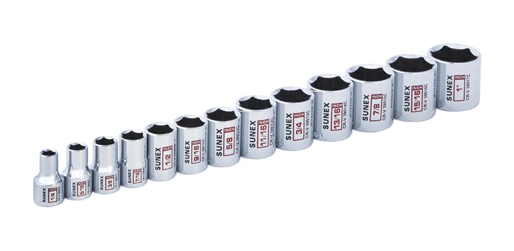 Sunex 3/8 In. Dr 6 Pt Standard SAE Socket Rail 13 Pc Set - Flockneti