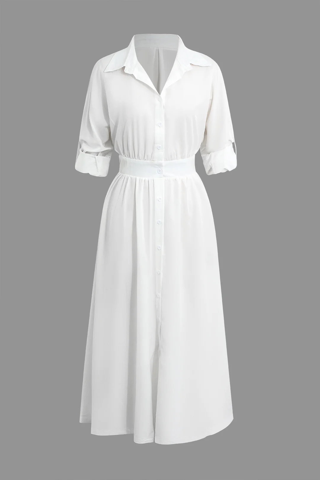 V-Neck Button Ruched Long Sleeve Midi Dress - Flockneti