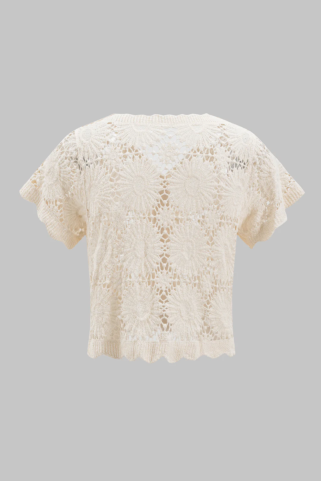 Knit V-Neck Hollow-Out Short-Sleeve Top - Flockneti