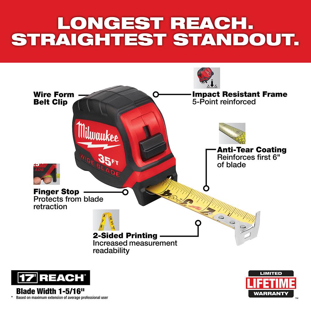Milwaukee 35Ft Wide Blade Tape Measure - Flockneti