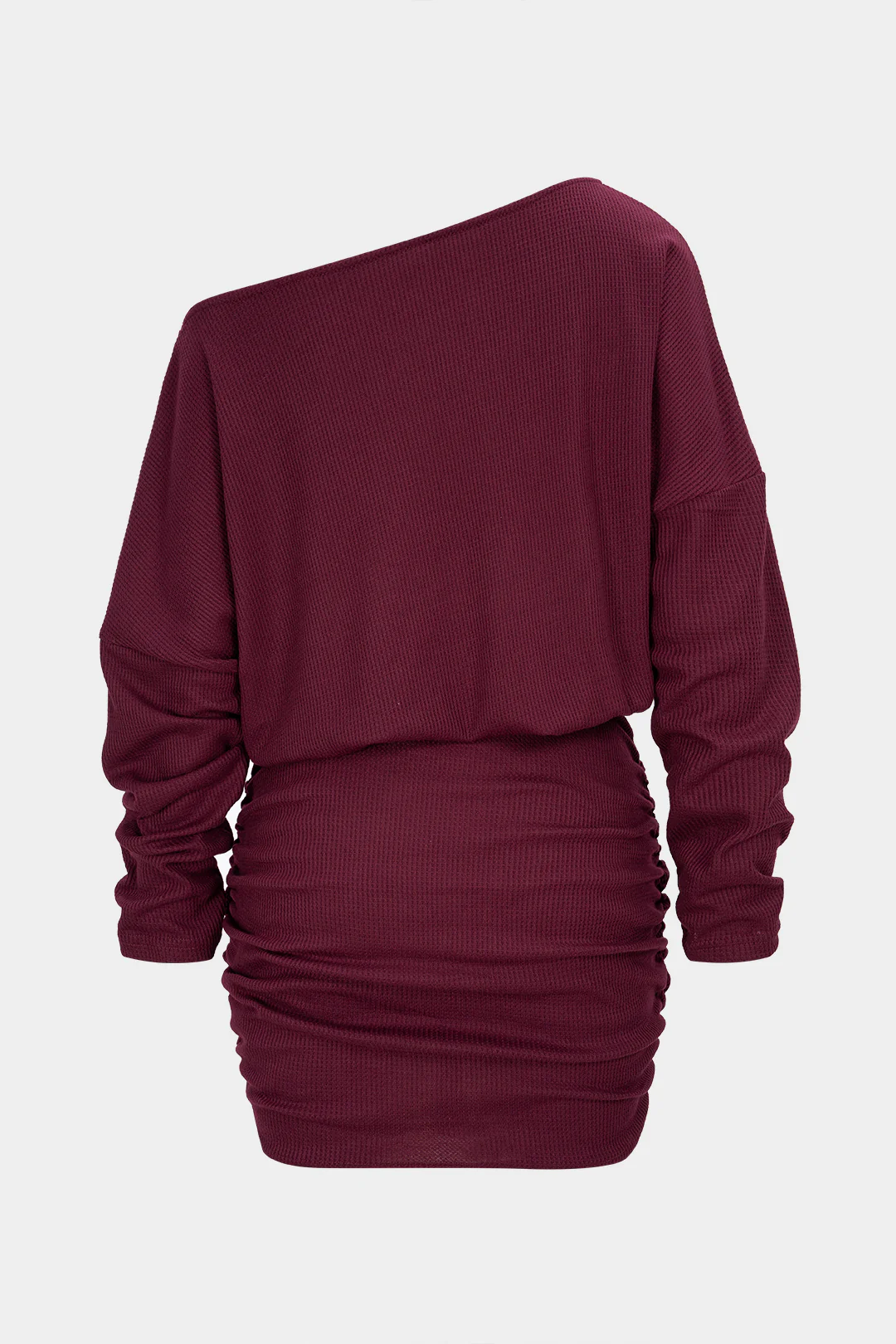 One Shoulder Ruched Long Sleeve Mini Dress - Flockneti
