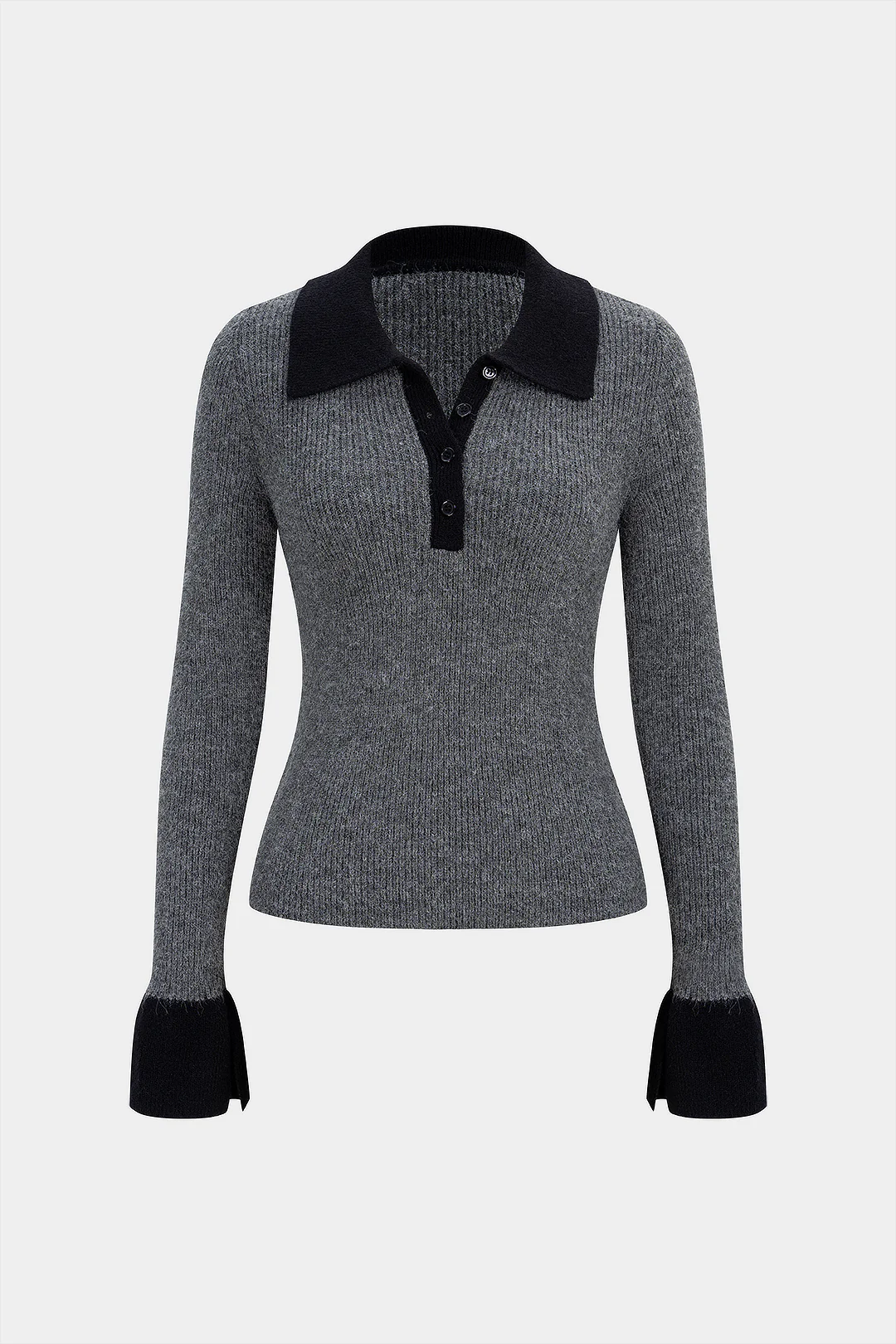 Knit Button Contrast Long-Sleeve Top - Flockneti