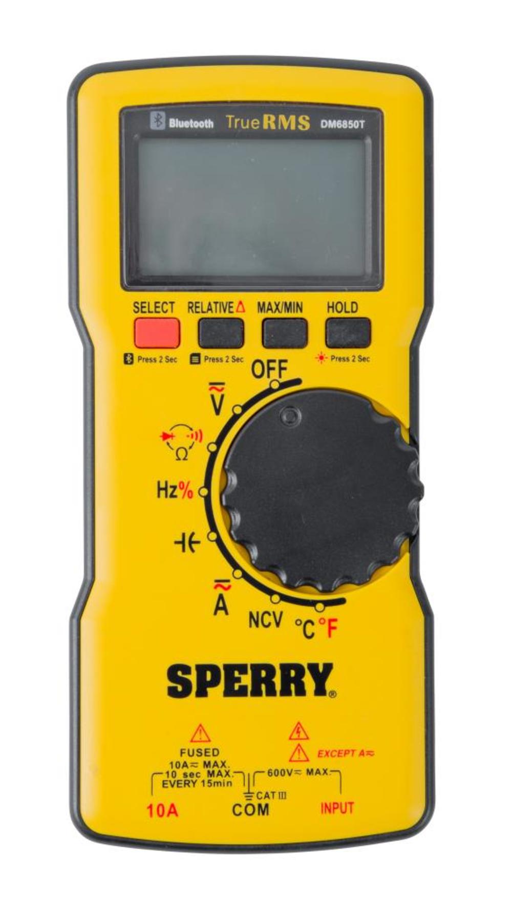 Sperry Instruments DM6850T Digital Multimeter Thin TRMS Bluetooth Autoranging 600 V AC/DC 10A Current Continuity Resistance Capacitance Frequency Temperature - Flockneti