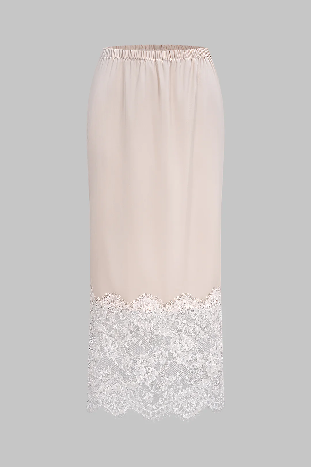Satin Patchwork Lace Side Slit Skirt - Flockneti