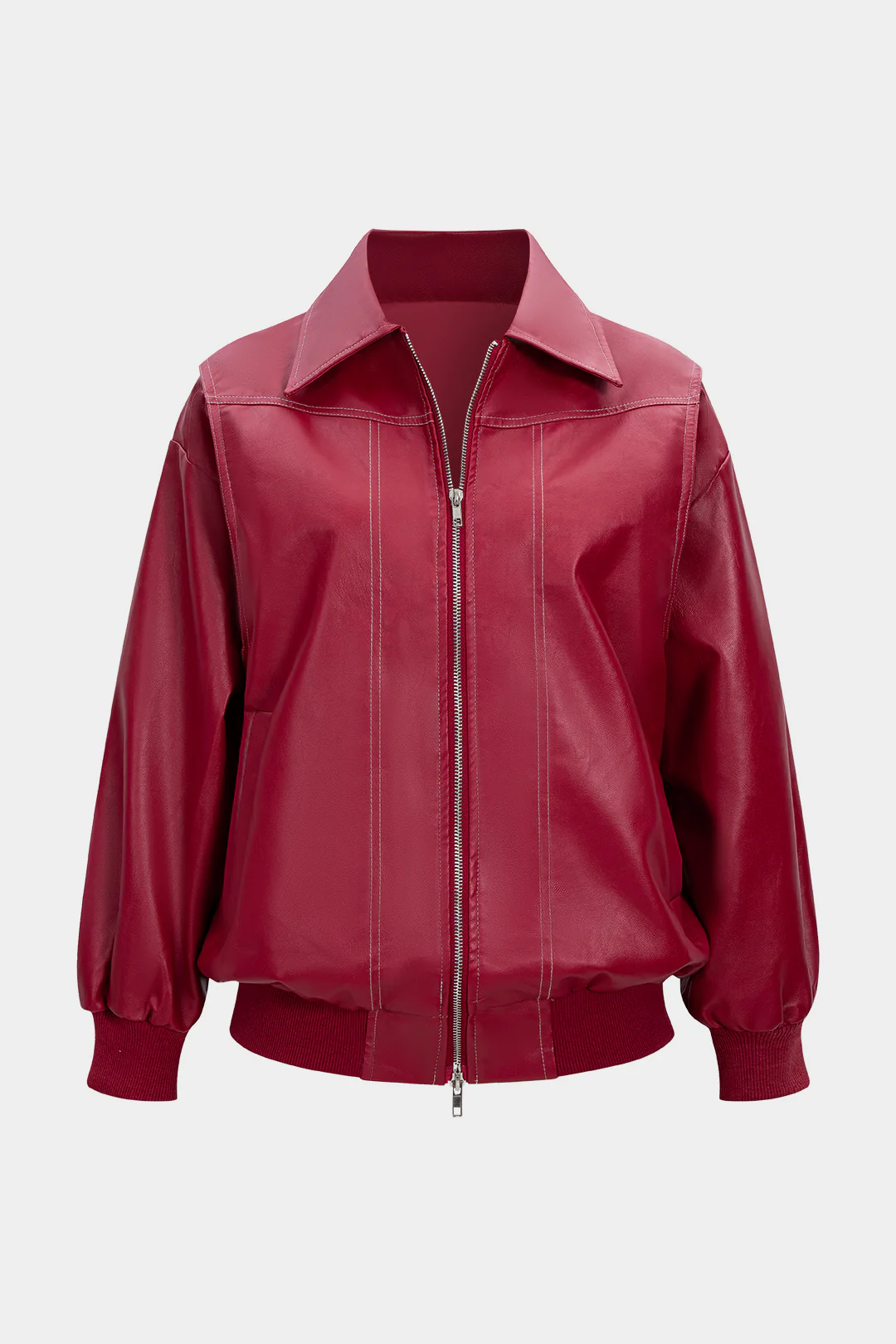 Faux Leather Patchwork Zipper Jacket - Flockneti