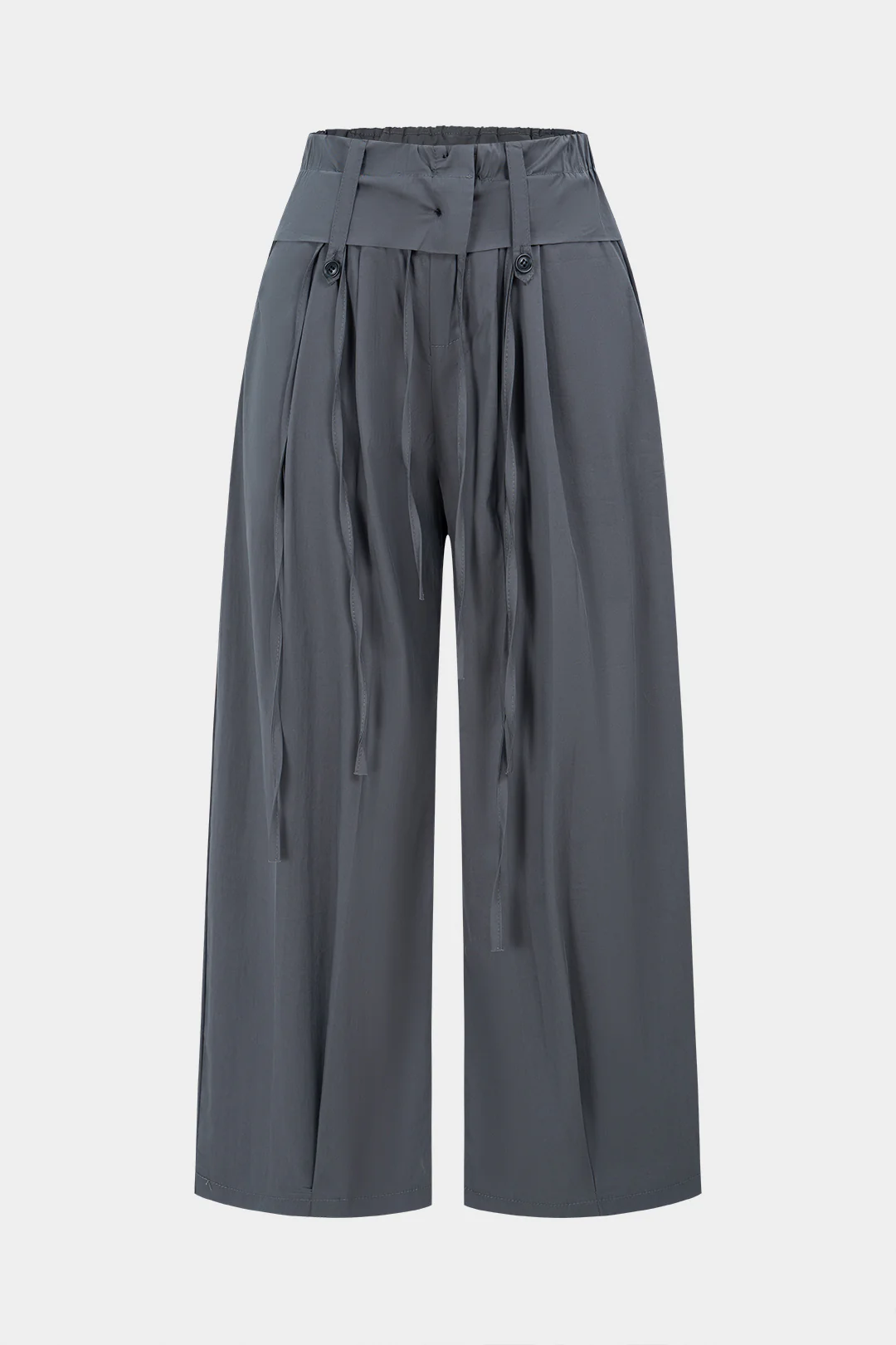 Ruched Drawstring Button High Waist Straight Leg Pants - Flockneti