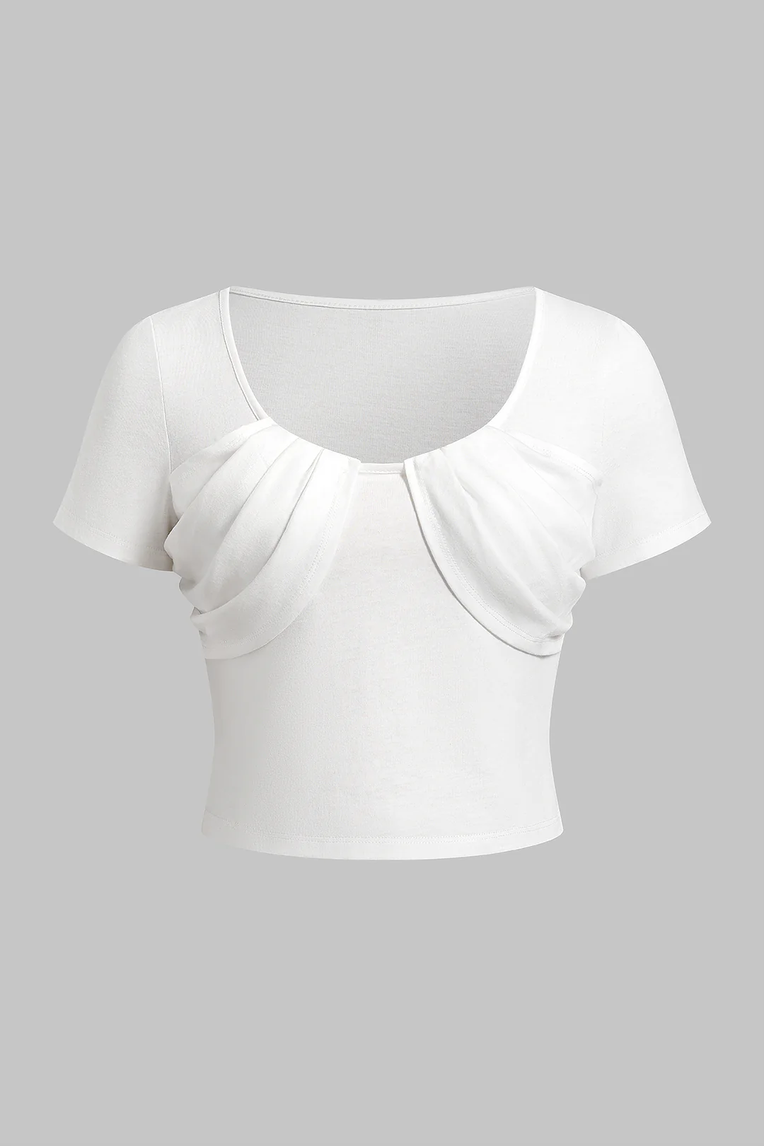 Solid Round Neck Ruched Short Sleeve Top - Flockneti