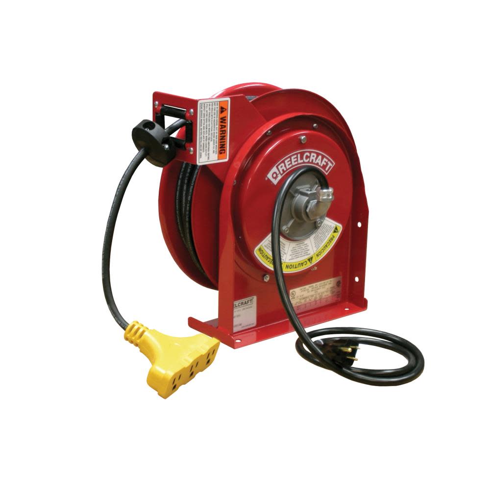 Reelcraft 45 Ft. Triple Tap Outlet Spring Retractable Power Cord Reel Steel - Flockneti