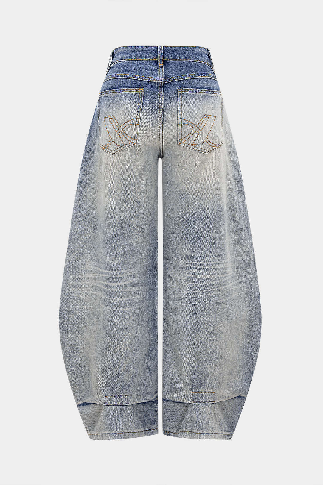 Denim Washed Wide Leg Barrel Jeans - Flockneti