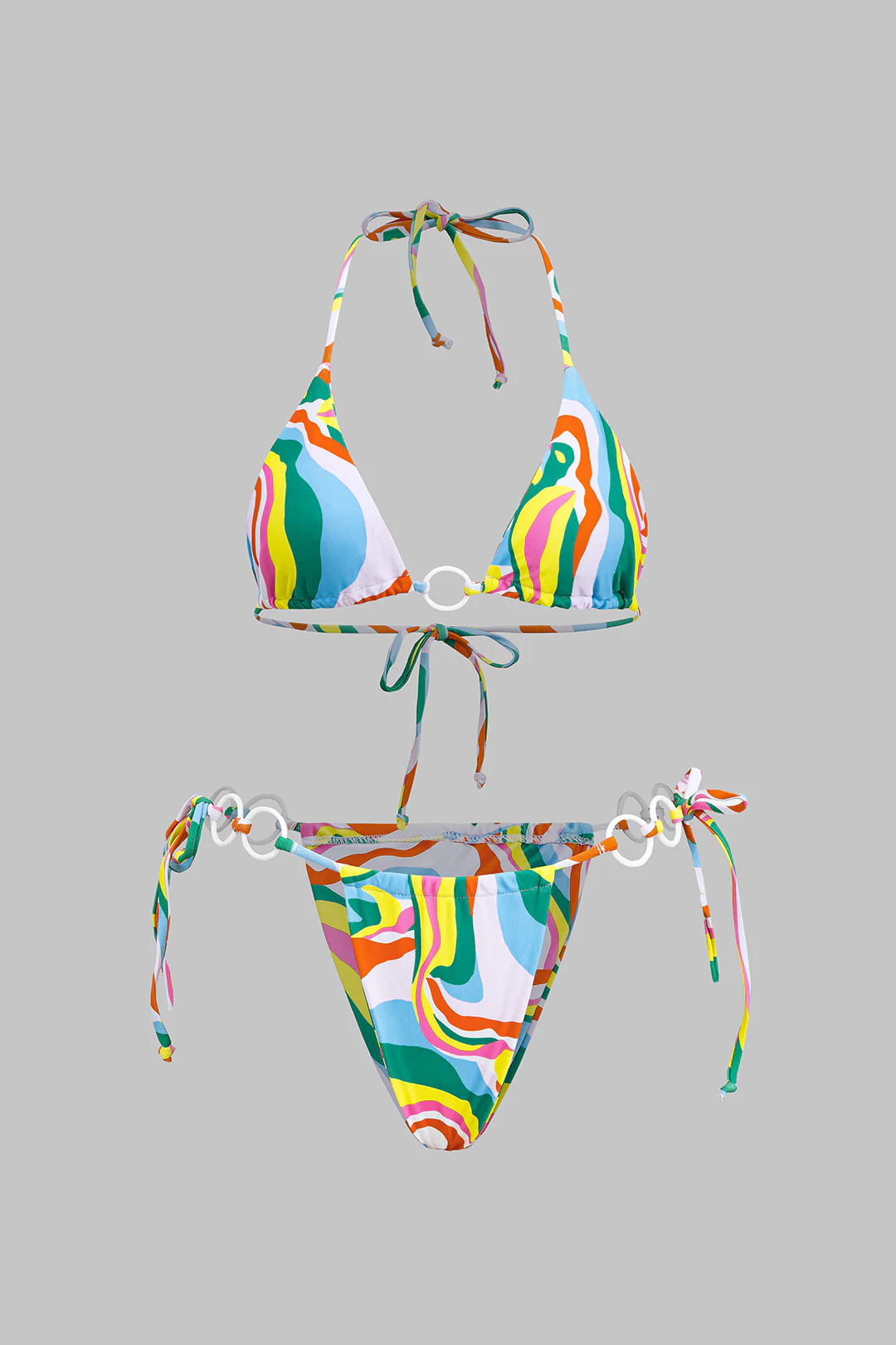 Contrast Print Tie-Up Bikini Set - Flockneti
