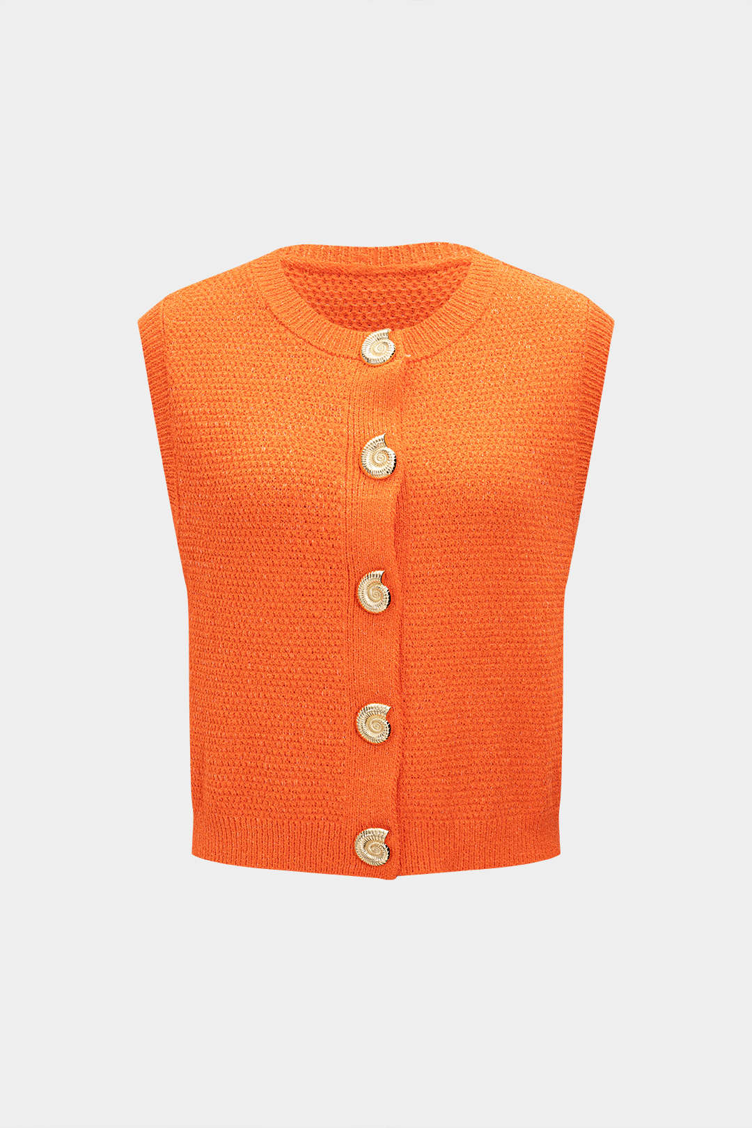 Knit Round Neck Metallic Button Vest - Flockneti