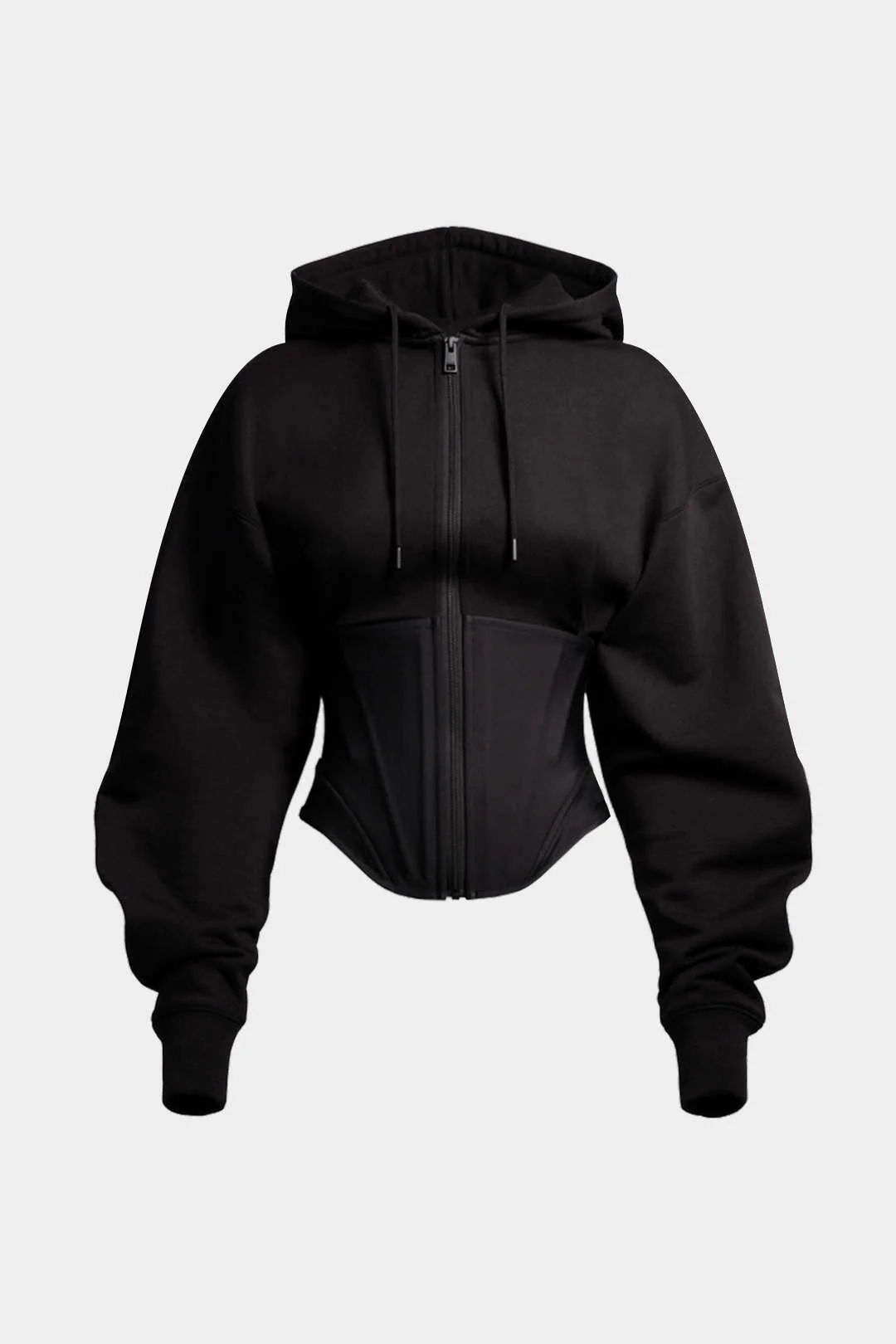 Zipper Drawstring Corset Hoodie - Flockneti