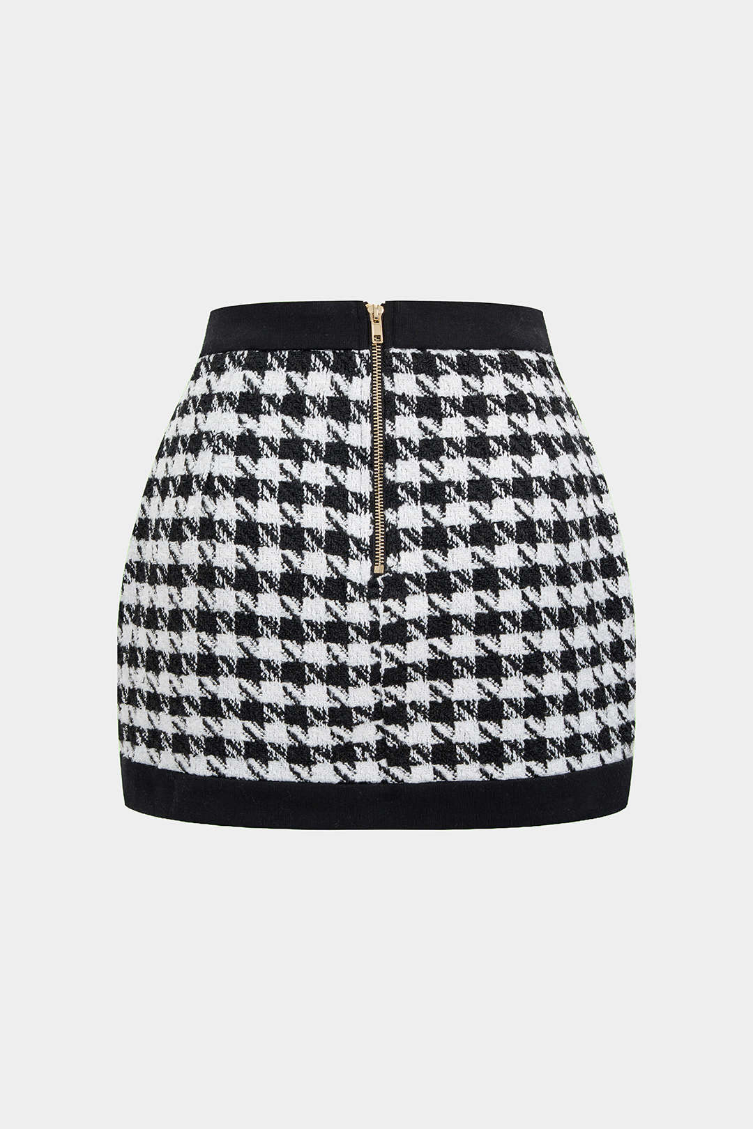 Houndstooth Print Button High Waist Skirt - Flockneti