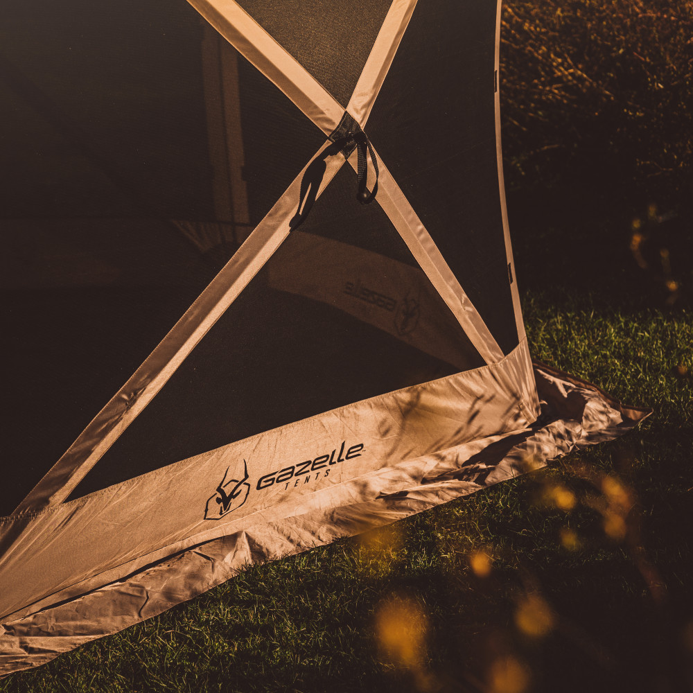 Gazelle G5 Gazebo, 5 Sided, Portable, 115″ x 106″, Desert Sand - Flockneti