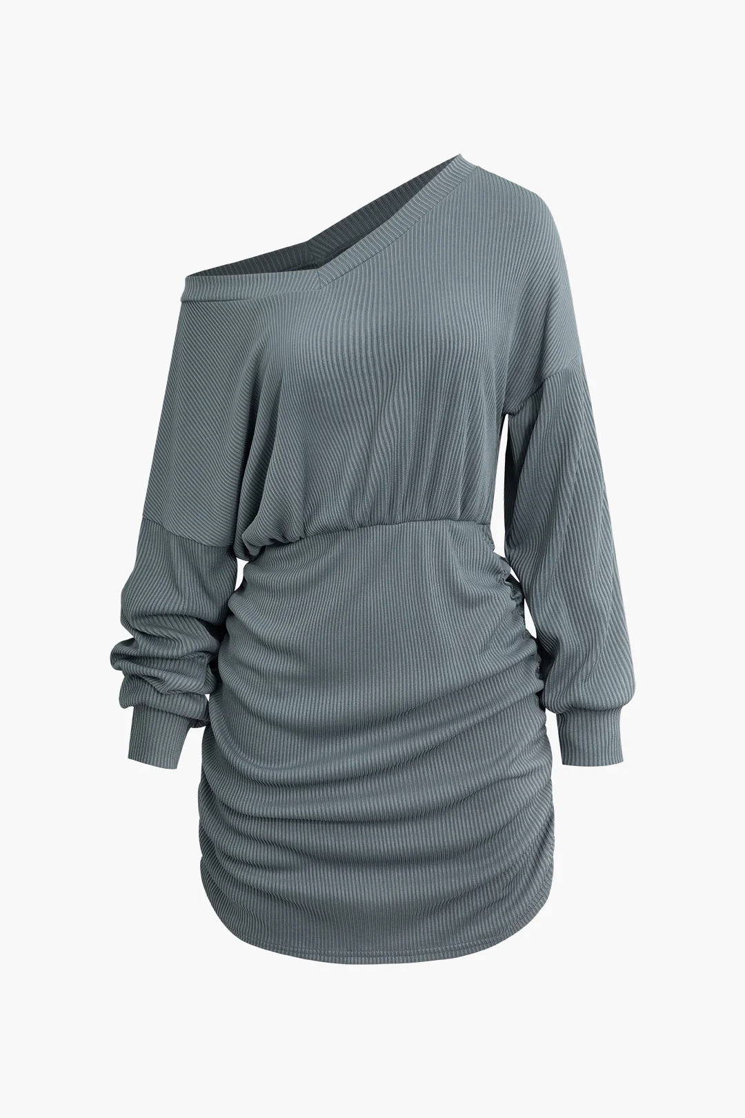 Asymmetrical Ruched Long Sleeve Mini Dress - Flockneti