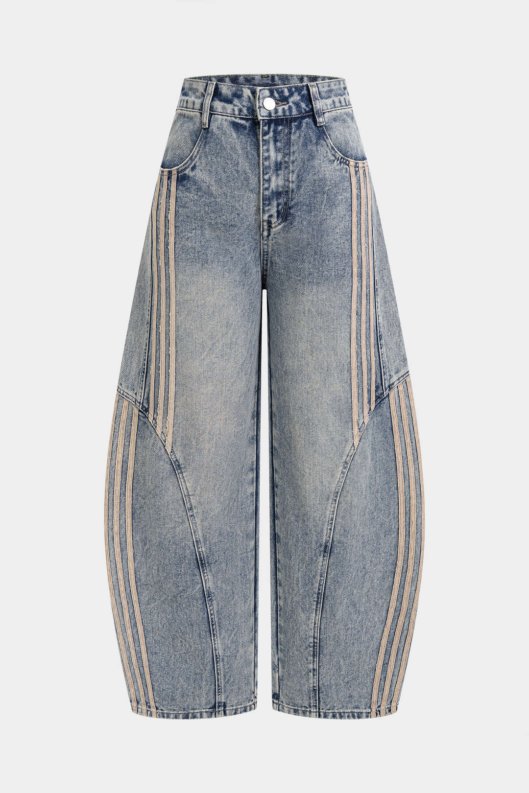 Denim Contrast Stripes Wide Leg Jeans - Flockneti