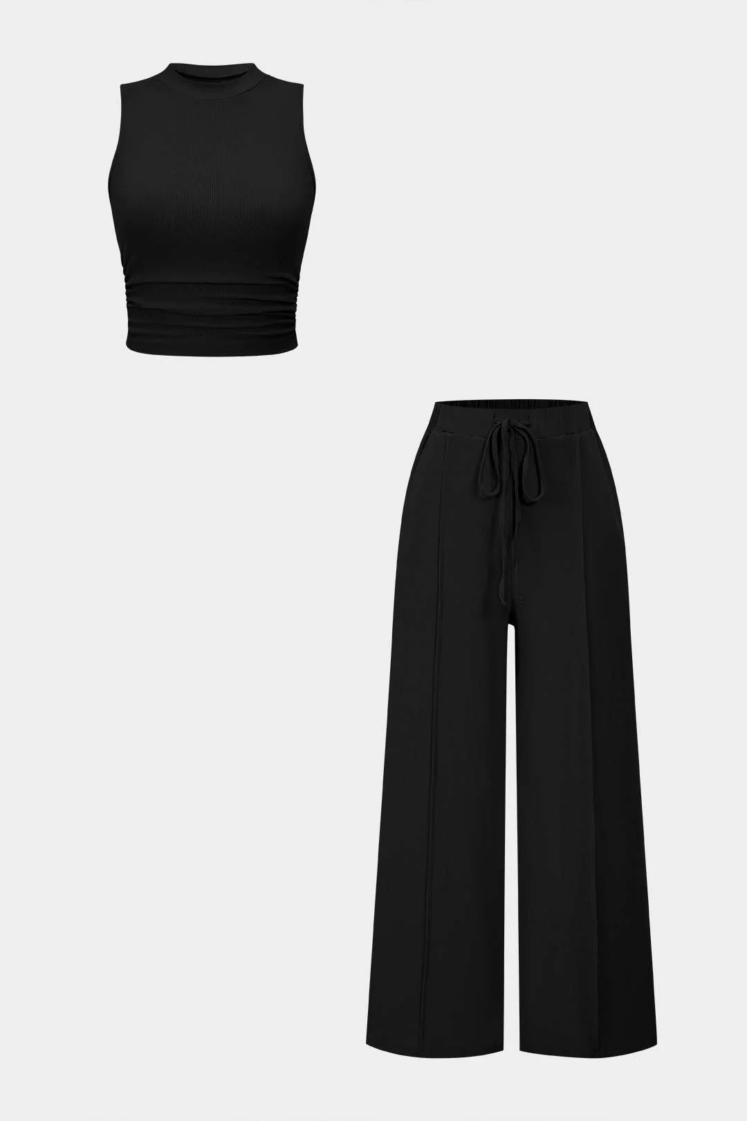 Solid Tank Top And Drawstring Trousers Set - Flockneti