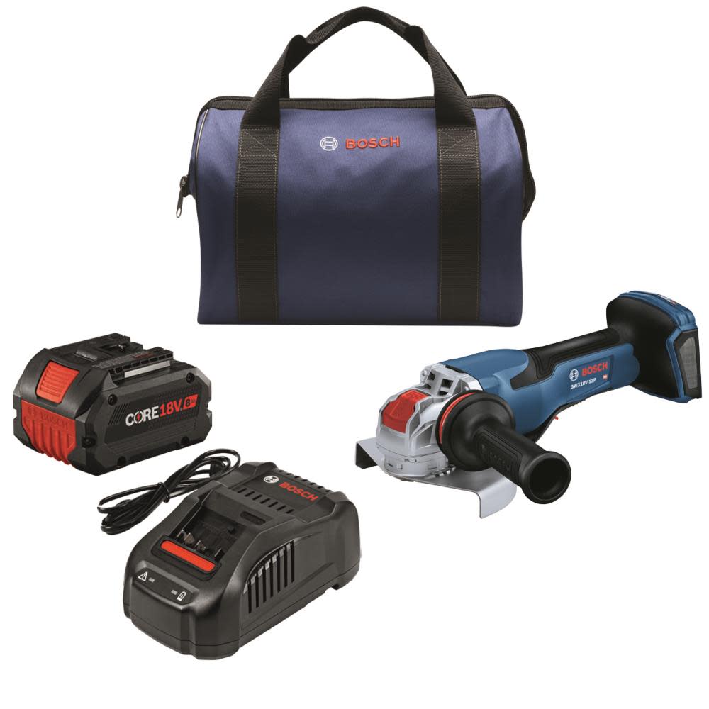 Bosch PROFACTOR 18V Spitfire 5-6″ Angle Grinder X-LOCK with Paddle Switch Kit and 1 CORE18V 8Ah PROFACTOR Performance Battery - Flockneti