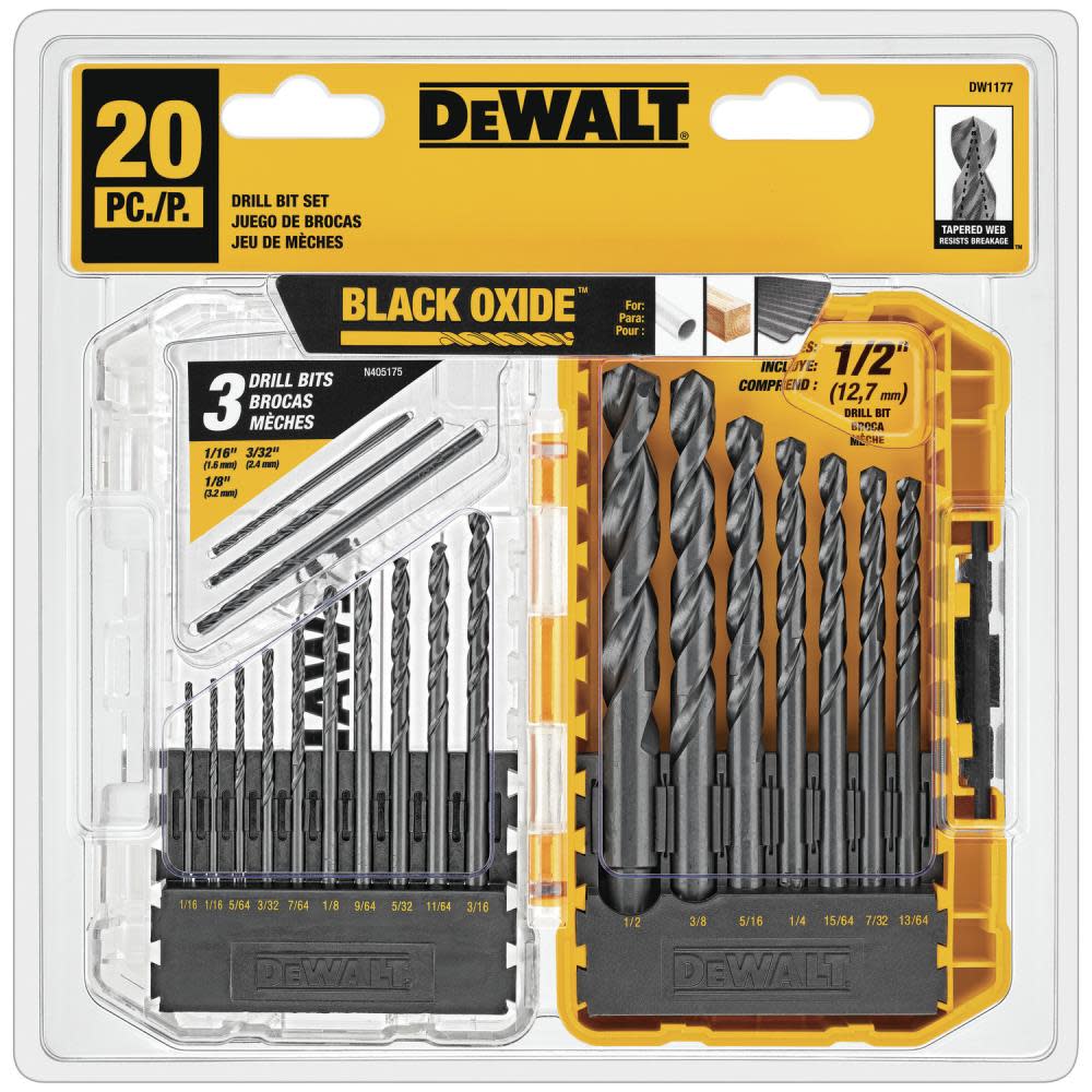 DEWALT 20 piece Black Oxide Drill Bit Set - Flockneti