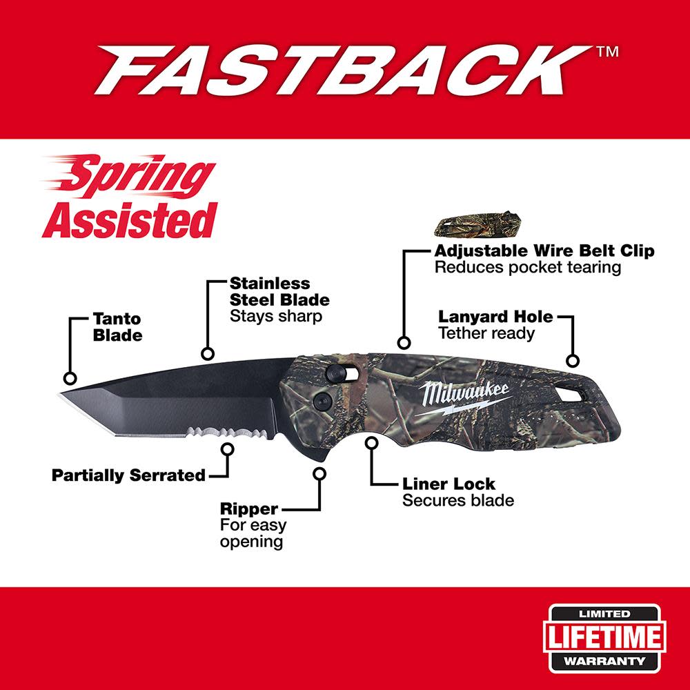 Milwaukee FASTBACK Camo Spring Assisted Folding Knife - Flockneti