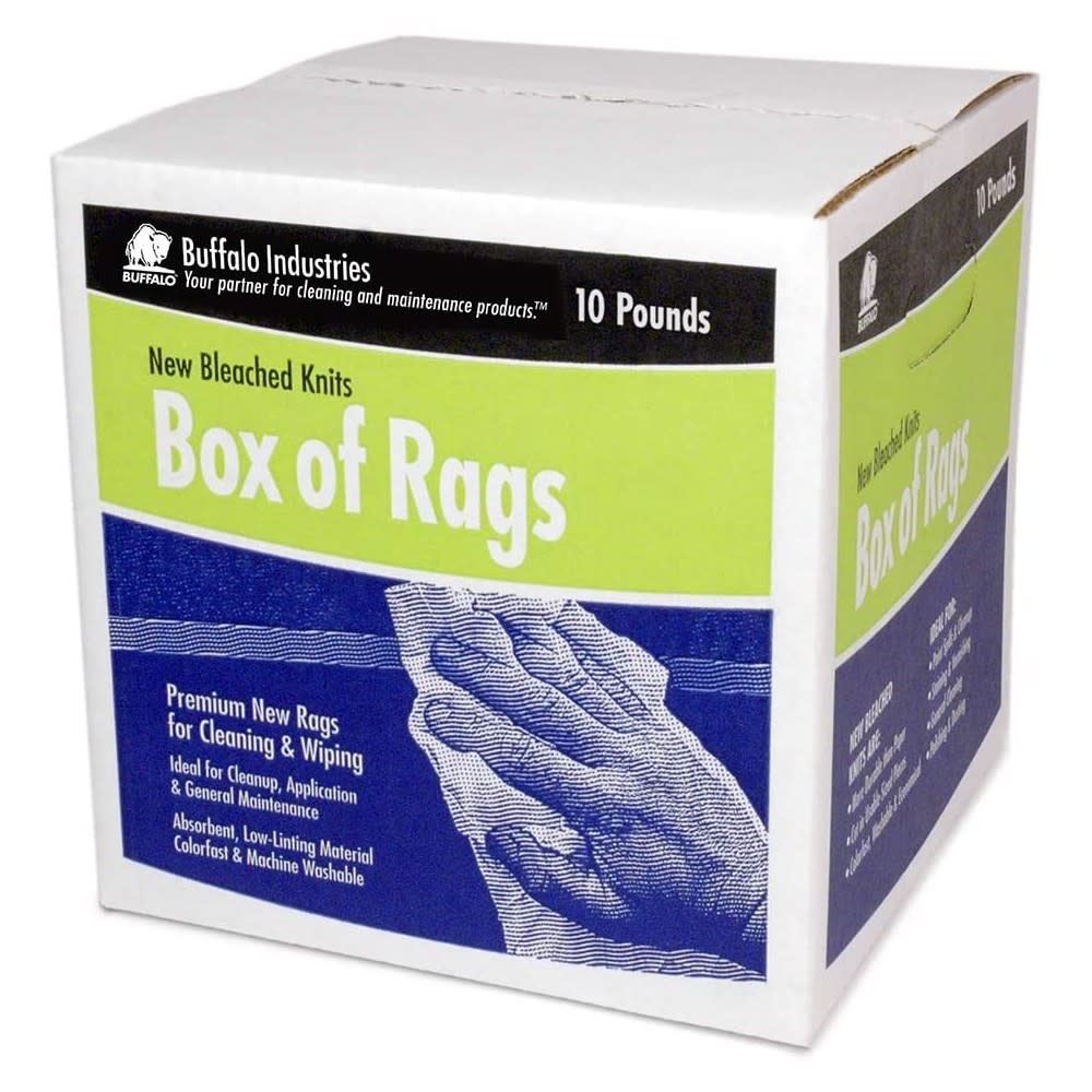 Buffalo Industries New Bleached Knits Cloth Rag 10 Lb Box - Flockneti