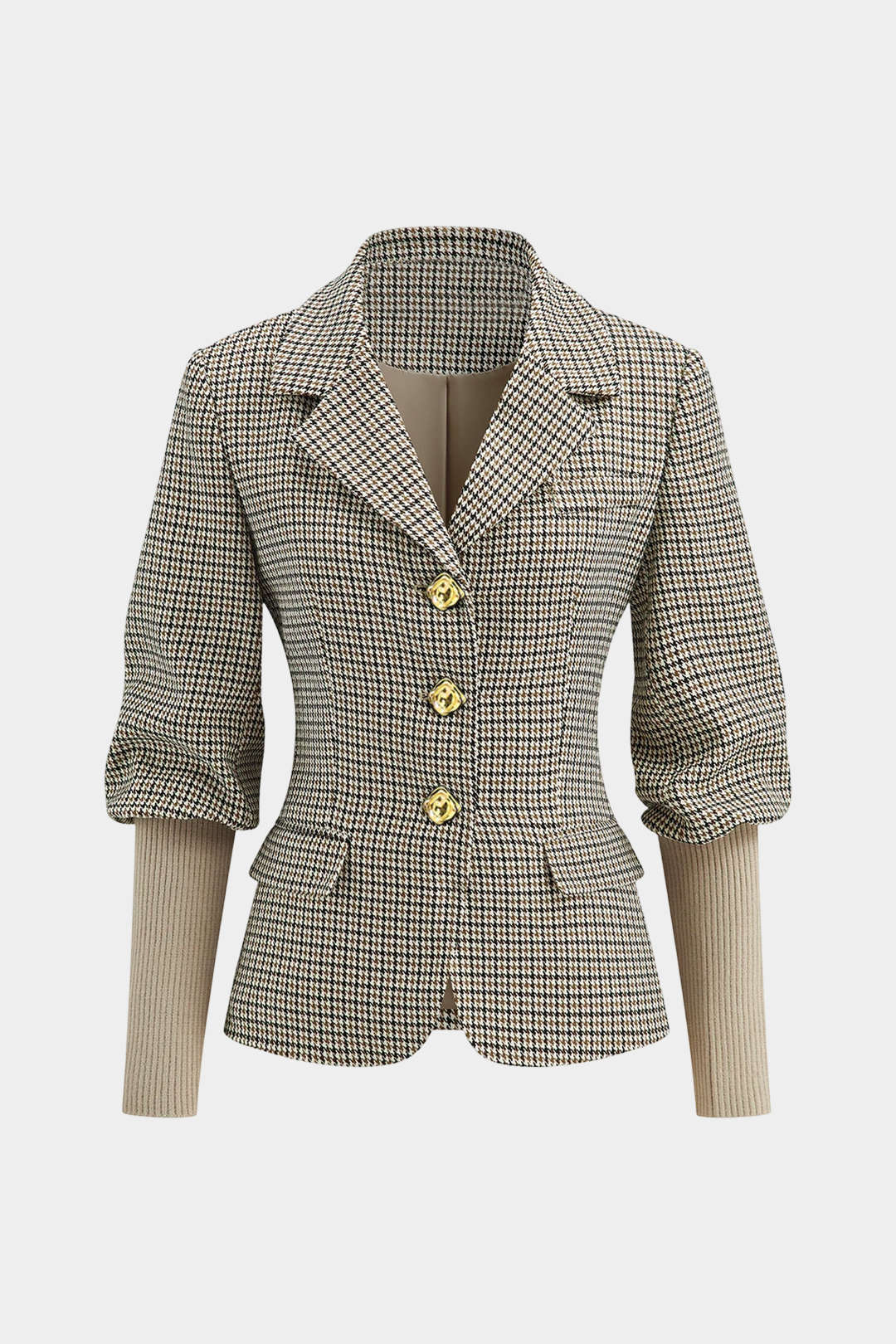Plaid Print Notched Lapel Patchwork Fake Pockets Blazer - Flockneti