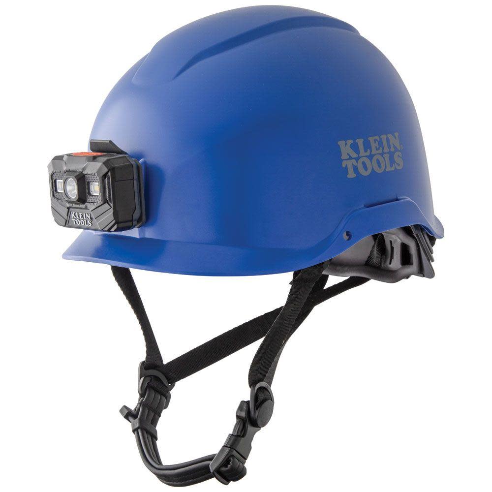 Klein Tools Safety Helmet Non-Vented-Class E with Rechargeable Headlamp Blue - Flockneti