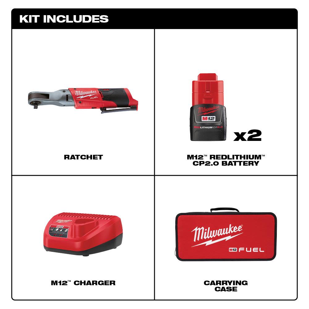 Milwaukee M12 FUEL  Ratchet 2 Battery Kit - Flockneti